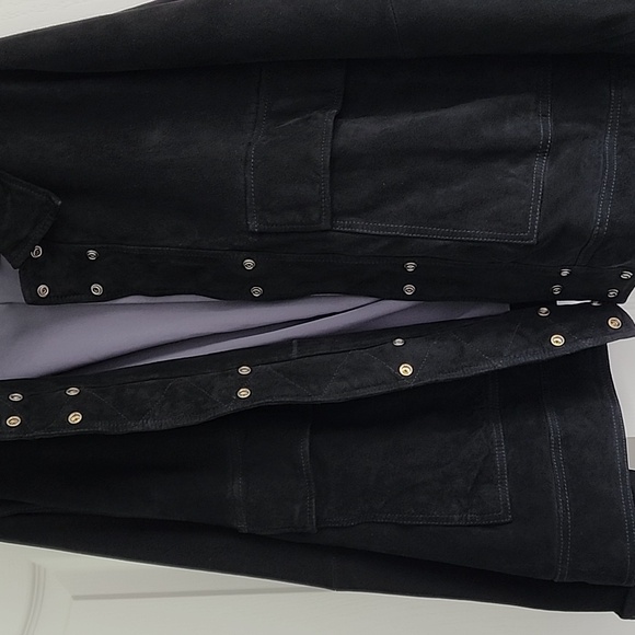 Free People We The Free Suzy black suede leather jacket size Large Chore Coat - Picture 8 of 16